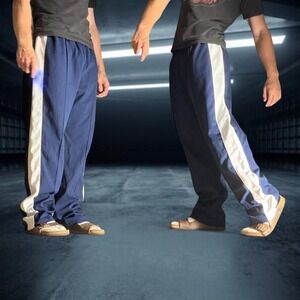 Vintage Andia Navy Blue Style Track Pants Wide Leg Y2K Basketball USA Made